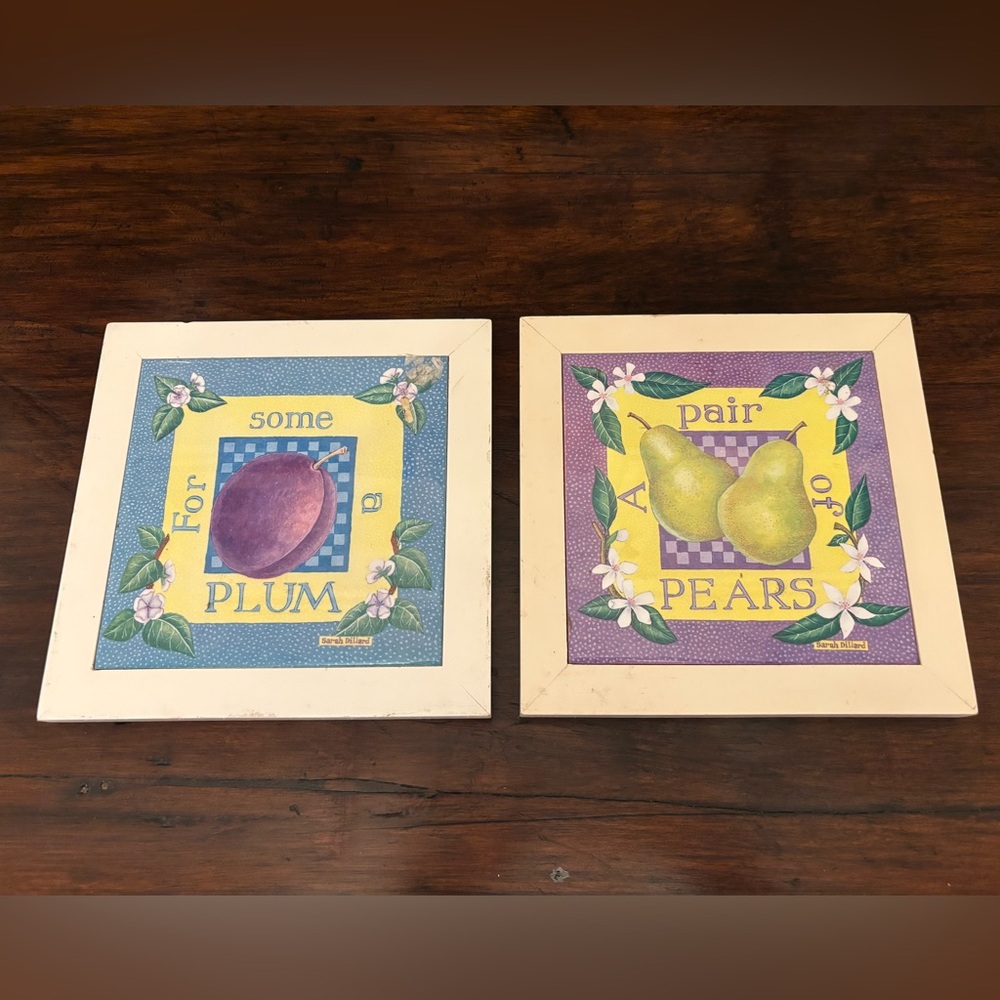 Sarah Dillard Framed A Pair of Pears and For Some A Plum Tiles Set of 2
